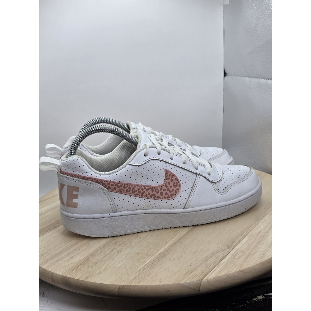 Womens Size 7.5 - White Nike Court Borough Low with pink leopard Swoosh Sneakers - Picture 3 of 9